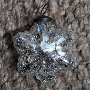Vintage German Kugel Style Silver Star Ornament Brass Cap Mercury Glass